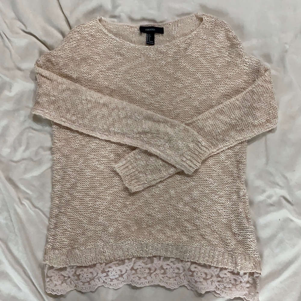 Forever 21 pink sweater with lace trim